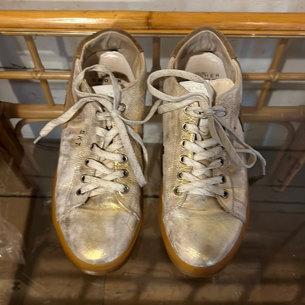 Leather crown metallic and snakeskin low top sneakers